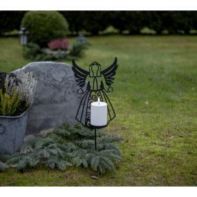 LED Bougie De Tombe Flamme Deco Noir De Star Trading - Flamme Deco est une figurine d'ange en m&eacute;tal renfermant une bougie &agrave; piles &agrave; la flamme blanche chaude.