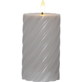 LED Bougie Pilier Flamme Swirl Gris De Star Trading - Bougie en cire grise Twistat de la série Flame.