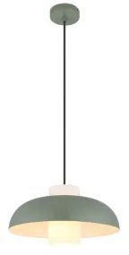 Lowe Ø38 Vert suspension De Globo Lighting - Den runda sk&auml;rmen i matt gr&ouml;nf&auml;rgad metall ger ett elegant och tidl&ouml;st uttryck, medan den cylinderformade sk&auml;rmen i opalglas sprider ett mjukt och behagligt ljus.