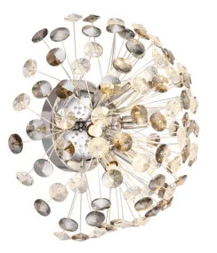 Katrina Ø40 Chrome applique murale De Globo Lighting - Den runda stommen i kromf&auml;rgad metall och den halvsf&auml;riska sk&auml;rmen i r&ouml;kf&auml;rgade K9-kristaller skapar en lyxig och inbjudande atmosf&auml;r.