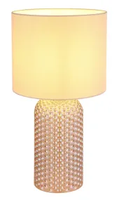 Sofia 50cm Champagne lampe de table De Globo Lighting - Bordslampan Sofia imponerar med sin eleganta kombination av en texturerad glaskropp och en cylindrisk textilsk&auml;rm i lyxig champagneton.