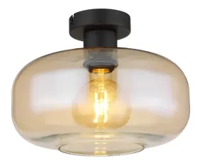 Giuseppe Ø28 Ambre plafonnier De Globo Lighting - Lampan &auml;r tillverkad av mattsvart metall och &auml;r smyckad med en vackert formad glaskupa i amberf&auml;rgat glas.