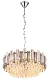 Orgina Ø60 Couleur fumée cristal De Globo Lighting - Takkronan Orgina tillf&ouml;r rummet en lyxig k&auml;nsla med gnistrande kristaller och r&ouml;kf&auml;rgade glasstavar.