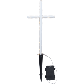 LED Bougie De Tombe GraveCross Blanc De Star Trading - Belle croix funéraire avec 24 petites lumières LED avec lumière blanche chaude.