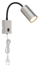 Robby Nickel lampe de lecture De Globo Lighting - Robby &auml;r en klassisk, kompakt v&auml;gglampa tillverkad i svart plast och matt nickelmetall, vilket ger en stilren och modern look.