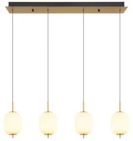 Ewald 95cm Laiton suspension De Globo Lighting - &nbsp;Lampan &auml;r tillverkad av en exklusiv kombination av m&auml;ssing, mattsvart metall och opalglas, vilket ger en sofistikerad och harmonisk k&auml;nsla.