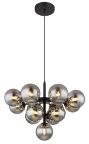 Grappy Ø56 Couleur fumée suspension De Globo Lighting - Grappy taklampa blir en stilfull och lyxig detalj i varje rum med sin glamor&ouml;sa design och de 13st r&ouml;kf&auml;rgade glaskulorna.