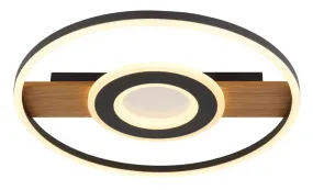 Pikara Ø40 Bois plafonnier De Globo Lighting - Den mattsvarta metallen tillsammans med tr&auml;looken skapar en stilfull balans mellan samtida design och naturlig estetik.