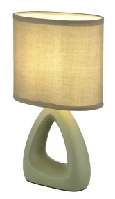 Triangle 30cm Vert lampe de table De Globo Lighting - Den triangelformade basen med ett stilrent utskuret h&aring;l ger ett modernt intryck, medan den ovala textilsk&auml;rmen i mjuk ljusgr&ouml;n f&auml;rg sprider ett behagligt och j&auml;mnt ljus.