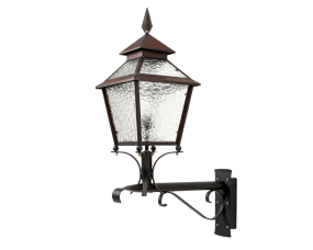 Eriksberg Cuivre oxydé lampe d’extérieur De Westal - La lanterne possède une partie inférieure en fer forgé noir antique et une partie supérieure en cuivre oxydé lourd, lui conférant un design élégant et intemporel.