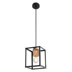 Nairobi 17cm Noir suspension De Ledvance - Le cadre métallique ouvert en noir crée un look aéré et industriel, tandis que l'élégant détail en bois offre un contraste chaleureux et naturel.