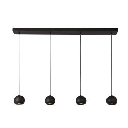 Eindhoven 125cm Sable noir suspension De Searchlight - La suspension Eindhoven à 4 lumières est suspendue à une tige noire de couleur sable et ajoute un luxe élégant à un salon, une chambre, une cuisine, une salle à manger ou un couloir moderne.