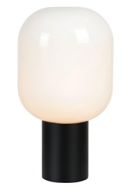 Brooklyn 44cm Noir lampe de table De Markslöjd - Lampe de table avec une base en m&eacute;tal noir mat et un abat-jour en verre opale blanc.