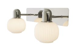 Messina 35cm Chrome lampe de salle de bain De Aneta Lighting - Applique murale Messina en chrome avec 2 abat-jour blanc opale en verre stri&eacute;.
