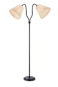 Veya 2 Noir lampadaire De Markslöjd - Veya est un lampadaire &eacute;l&eacute;gant dot&eacute; d'un pied en m&eacute;tal noir et de deux abat-jour en tissu beige cr&eacute;ant un contraste subtil.