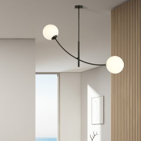 Hunter 83cm Noir et blanc suspension De Emibig Lighting - Les minces d&ocirc;mes en verre ajoutent &eacute;l&eacute;gance et l&eacute;g&egrave;ret&eacute;, tandis que la forme minimaliste assure un flux lumineux efficace m&ecirc;me dans les grandes pi&egrave;ces.