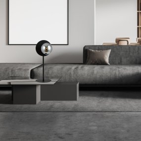 Oslo 50cm Noir/Fumé lampe de table De Emibig Lighting - Sa forme ronde crée un joli contraste avec le pied droit, faisant de cette lampe un élément décoratif idéal dans n'importe quelle pièce.