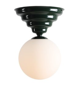 Wave Ø30 Vert foncé De Artera - Il présente un cadre vert foncé aux formes légèrement ondulées et un abat-jour rond en verre blanc qui diffuse une lumière agréable et uniforme dans toute la pièce.