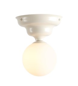 Wave Ø17 Blanc crémeux De Artera - Il est doté d'une poignée blanc crème au design légèrement ondulé et d'un abat-jour rond en verre blanc qui diffuse une lumière agréable et uniforme dans toute la pièce.