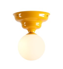 Wave Ø17 Jaune De Artera - Il est doté d'un cadre jaune aux formes légèrement ondulées et d'un abat-jour rond en verre blanc qui diffuse une lumière agréable et uniforme dans toute la pièce.