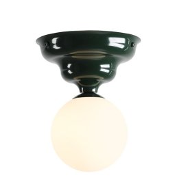 Wave Ø17 Vert foncé De Artera - Il présente un cadre vert foncé aux formes légèrement ondulées et un abat-jour rond en verre blanc qui diffuse une lumière agréable et uniforme dans toute la pièce.