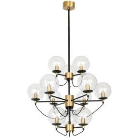 Perla 12 Ø78 Noir/laiton suspension De Hallbergs - Les dimensions de la lampe restent constantes ; seule la longueur du pied est disponible en différentes longueurs, ce qui vous permet de l’ajuster facilement lors de l’installation.