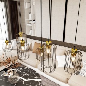 Vander 115cm Noir/Or suspension De Emibig Lighting - Vander est une suspension unique en acier de haute qualit&eacute; avec de beaux abat-jour aux d&eacute;tails dor&eacute;s qui cr&eacute;ent un beau jeu de lumi&egrave;re dans la pi&egrave;ce lorsque la lampe est allum&eacute;e.