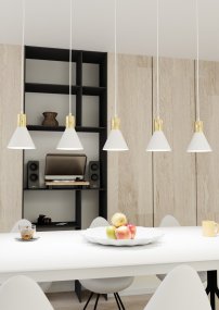 Rosa 116cm Blanc suspension De Emibig Lighting - Parfait pour les salons, les salles à manger ou les cuisines, le rose crée une atmosphère unique dans la pièce en combinant la rugosité du métal avec l'élégance subtile d'un accent doré.
