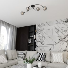 Vibra 110cm Couleur fumée plafonnier De Emibig Lighting - Les abat-jour en verre fum&eacute; &eacute;mettent une lumi&egrave;re douce et diffuse qui conf&egrave;re &agrave; la pi&egrave;ce l&eacute;g&egrave;ret&eacute; et une touche moderne.