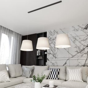 Epoca 116cm Beige suspension De Emibig Lighting - Les abat-jour en tissu diffusent d&eacute;licatement la lumi&egrave;re et cr&eacute;ent une atmosph&egrave;re chaleureuse et confortable &ndash; parfaite pour le salon, la table &agrave; manger ou la cuisine.