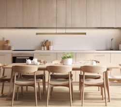Linea 100cm Nature suspension De Aneta Lighting - Il s'adapte parfaitement sur une longue table &agrave; manger ou une table de cuisine.