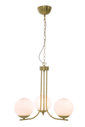 Orfeus Ø44 Laiton mat suspension De Aneta Lighting - ORFEUS est un plafonnier en laiton mat avec trois abat-jour en verre blanc opale.