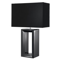 Mirror 58cm Noir lampe de table De Searchlight - La lampe de table Mirror possède un abat-jour large et allongé en soie artificielle noire et une haute base en miroir noir avec un centre creux, créant une impression élégante et moderne.