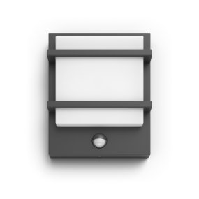 Petronia Anthracite lampe d’extérieur De Philips - Il émet une lumière blanche chaude puissante et indirecte et dispose d'un détecteur de mouvement qui allume automatiquement la source lumineuse lorsque quelqu'un se trouve à proximité.