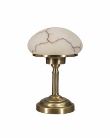 August 28cm Laiton antique lampe de table De Aneta Lighting - Avec son design classique en m&eacute;tal antique et son bel abat-jour semblable &agrave; de l'alb&acirc;tre, il &eacute;met une lumi&egrave;re chaude et agr&eacute;able qui cr&eacute;e une atmosph&egrave;re accueillante dans n'importe quelle pi&egrave;ce.