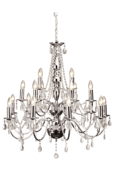 Chateau Ø82 Chrome suspension De Aneta Lighting - Lustre château à 18 bras en métal chromé et prismes de verre.
