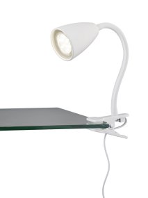 Wanda Blanc lampe à pince De Trio Lighting - Correctement placée sur le bureau ou sur l'étagère, la lampe fournit un éclairage optimal grâce aux possibilités de réglage flexibles du bras de la lampe.