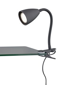 Wanda Noir lampe à pince De Trio Lighting - Correctement placée sur le bureau ou sur l'étagère, la lampe fournit un éclairage optimal grâce aux possibilités de réglage flexibles du bras de la lampe.