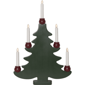 Mora Tree Vert De Star Trading - Ce bougeoir de l'Avent, en forme de sapin de No&euml;l vert classique avec cinq bougies LED dans des supports rouges, cr&eacute;e une lumi&egrave;re chaleureuse et une ambiance de No&euml;l traditionnelle.