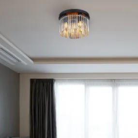 Gorley Ø32 Couleur fumée plafonnier De Globo Lighting - Dess design imponerar med en stilfull kombination av mattsvart metall, gl&auml;nsande krom och r&ouml;kf&auml;rgade glasstavar.