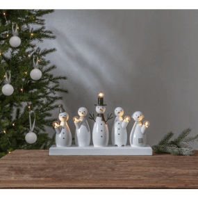 Snowman Blanc De Star Trading - Jolis bonhommes de neige en forme de chandelier de l'Avent, en bois.