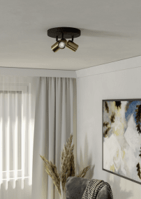 Consuma 3 Or spot De Eglo - Consuma est un spot en m&eacute;tal moderne au design industriel et &agrave; l'&eacute;l&eacute;gante finition dor&eacute;e.