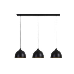 Kylie 135cm Noir suspension De Light & Living - Les abat-jour arrondis dirigent la lumière vers le bas et sont parfaits pour les tables à manger ou les plans de travail de cuisine.