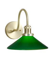 August 38cm Laiton/vert lampe de salle de bain De PR Home - Con&ccedil;ue sp&eacute;cialement pour les salles de bain, cette applique de style cordonnier est dot&eacute;e d'un &eacute;l&eacute;gant abat-jour en verre de 25 cm de diam&egrave;tre qui diffuse une lumi&egrave;re douce et homog&egrave;ne.