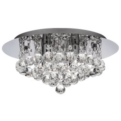 Hanna Ø35 Chrome cristal De Searchlight - La lampe luxueuse se trouve près du plafond et dispose de quatre sources lumineuses entourées de magnifiques décorations et sphères en cristal.