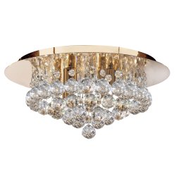 Hanna Ø35 Or cristal De Searchlight - La lampe luxueuse se trouve près du plafond et dispose de quatre sources lumineuses entourées d'élégantes décorations et sphères en cristal.