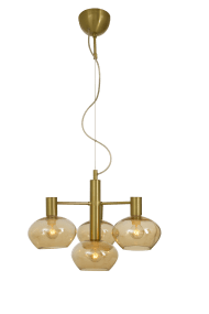 Bell Ø47 Laiton mat suspension De Aneta Lighting - Les trois dômes en verre doré émettent une lumière chaude et agréable et confèrent à la pièce une atmosphère accueillante.