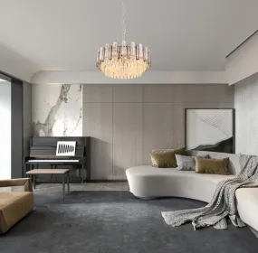 Orgina Ø60 Couleur fumée cristal De Globo Lighting - Takkronan Orgina tillf&ouml;r rummet en lyxig k&auml;nsla med gnistrande kristaller och r&ouml;kf&auml;rgade glasstavar.