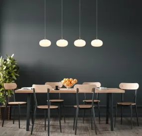 Quintara 110cm Nickel suspension De Globo Lighting - Quintara&nbsp;&auml;r en stilren och modern takpendel med en rak metallram och fyra runda, sf&auml;riska glaskupor.