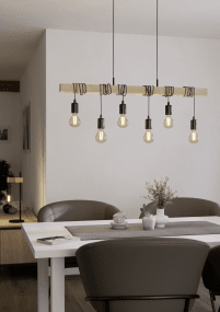 Townshend 100cm Bois suspension De Eglo - La poutre en bois naturel et les d&eacute;tails noirs cr&eacute;ent une ambiance chaleureuse et industrielle.